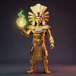 Studio Photo of a Golden Aztec Warrior, Tribal Magic, Glowing Neon
