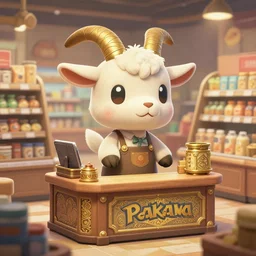 cute animal crossing pokemon goat as a shopkeeper in a modern supermarket, deep focus, league of legends, d & d, fantasy, intricate, elegant, highly detailed, digital painting, artstation, concept art, matte, sharp focus, illustration, hearthstone, art by artgerm and greg rutkowski and alphonse mucha