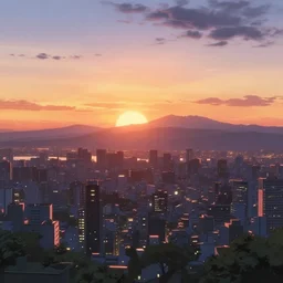 beautiful sunset anime cityscape makoto shinkai