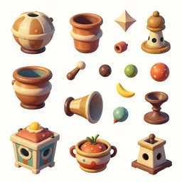 game asset sheet, material study, 2 d sprite, kitschy art style props