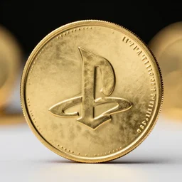 an gold coin with the ps symbols, close up photo, ultra realistic, studio photo, bokeh, subsurface scattering, 4 k, hd, trending on artstation