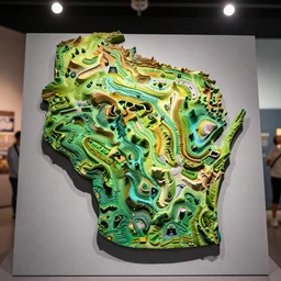 picture of raised 3 d topographical map of wisconsin at museum ( eos 5 ds r, iso 1 0 0, f / 8, 1 / 1 2 5, 8 4 mm, postprocessed, bokeh )