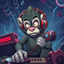 moneky listen to some sick beats, extremely detailed, sharp focus, wide view, full body shot, smooth, digital illustration, by james jean, by rossdraws, frank franzzeta, mcbess, sakimichan, brosmin, danton fadeev, steve simpson