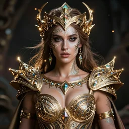 portrait of the beautiful celtic queen with sexy neckline and with war face painting in the style of bob eggleton and in the style of wayne barlowe. glowing, ornate and intricate, stunning, dynamic lighting, intricate and detailed.