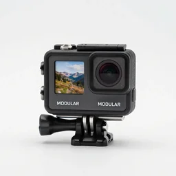 modular action camera, professional product shot, isolated on a pure white background, centered, entire object in frame, sharp focus, soft studio lighting