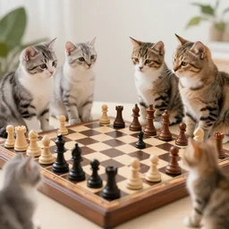 a chess game where the pieces have been replaced by kittens