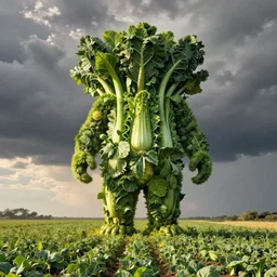 a big giant made of vegetables standing in a field