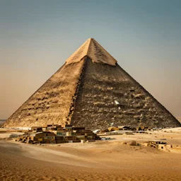 giant pyramid made of glass in the middle of desert, cinematic lighting