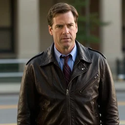 film still of mitt romney in drive ( 2 0 1 1 ), wearing scorpion leather jacket, photo