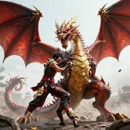 dragon fighting a giant, highly detailed, 8 k, hdr, smooth, sharp focus, high resolution, award - winning photo
