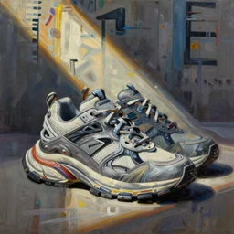 basquiat oil painting of balenciaga sneakers,