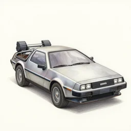 delorean, drawing by chip foose, color pencil drawing, concept art, sketch, illustration