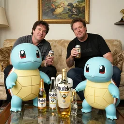 alex jones and squirtle squad in living room drinking modelos