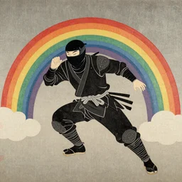 a ninja on a rainbow, early japanese art,