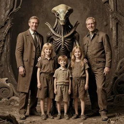 a happy family in the style of h. r. giger