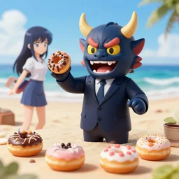 4 5 mm 1 9 8 7 cooking food photography of an corporate mascot at a beach summoning an anime demon donut aspic girl, photography by tyler mitchell johfra bosschart