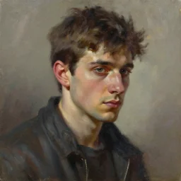 introverted guy, cinematic shot, oil painting by jama jurabaev, extremely detailed, brush hard, artstation, for aaa game, high quality, brush stroke