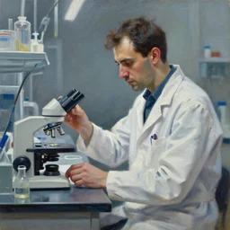 concept art of scientist in laboratory, cinematic shot, oil painting by jama jurabaev, extremely detailed, brush hard, artstation, high quality, brush stroke