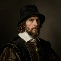 old english royal portrait of a man in a bucket hat, caravaggio, cinematic, dramatic, photography, portrait