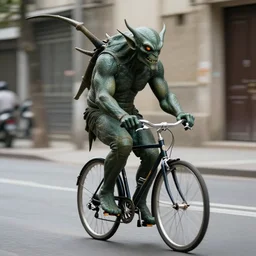 cthulu riding a bicycle, realistic,