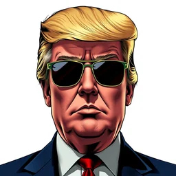 portrait of donald trump with sunglasses, maga stars stripes doom eternal with detailed faces enchanted psychedelic wide angle shot white background vector art illustration gears of war illustration gta 5 artwork of donald trump, in the style of gta 5 loading screen, by stephen bliss