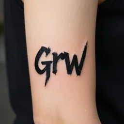 logo for the band grw, tattoo, womans arm