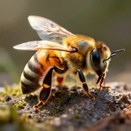 highly detailed macro photo of a bee, stephen bliss, unreal engine, global illumination, radiant light, detailed and intricate environment