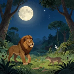 stars happy eden night grand beast stalking prey jungle fantasy illustration sharp focus moonlit vista starlight painted ruan jia raymond swanland lawrence alma tadema zdzislaw beksinski norman rockwell tom lovell alex malveda greg staples