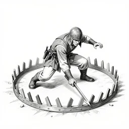 a warrior avoids a trap, pencil sketch