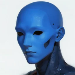 concept art close up blue cyberpunk character with a smooth partial plastic mask, by shinji aramaki, by christopher balaskas, by krenz cushart