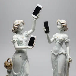 Porcelain people figures with iPhones in their hands, intricate, delicate, detailed, Canon TS-E 17mm f/4, pristine quality wallpaper