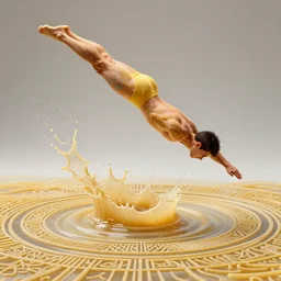 olympic diver made of pasta diving into a dish of pasta, splash, art deco intricate ripples, fantasy, elegant, highly detailed, sharp focus, art by artgerm and beeple and greg rutkowski and wlop