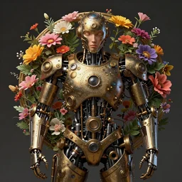 a beautiful intricate fine art portrait photo of a  mechanical industrial steampunk cybernetic yin yang symbol, overgrown with colorful flowers and leaves by   zach sutton, golden ratio composition,  studio lighting, 50mm lens, very detailed, bionic, cybernetic scifi, deep depth of field, artstation, 8K, highly coherent