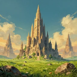the wizard's magical tower!!, rocky grass field, grand landscape art by donato giancola and greg rutkowski, vintage retro, digital art, trending on artstation, symmetry!!, epic composition, full picture, volumetric lighting