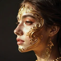 a woman's face in profile, made of intricate decorative guilloche, in the style of casey weldon