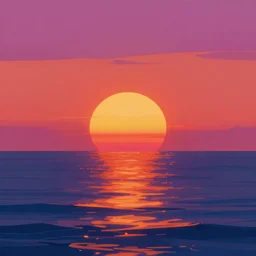 A synthwave style sunset above the reflecting water of the sea, concept art