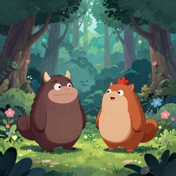 beautiful digital painting of Clangers british characters standing in a magical forest