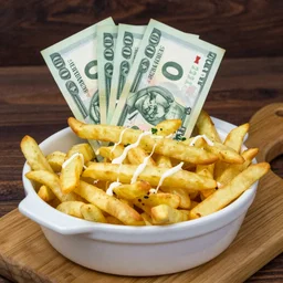 a poutine with full of canadian cash inside