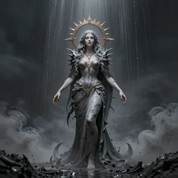 very beautiful elegant lilith the mother of all monsters, raining ash, fine art masterpiece, highly detailed dino valls wayne barlowe machiej kuciara, dramatic lighting, long shot, wide angle, uhd 8 k, sharp focus