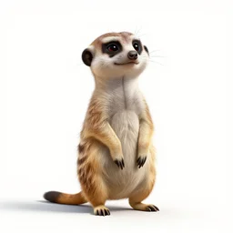 elderly meerkat, stylized pixar-style 3d render, full body, isolated on a pure white background, centered, entire subject in frame, sharp focus, soft studio lighting