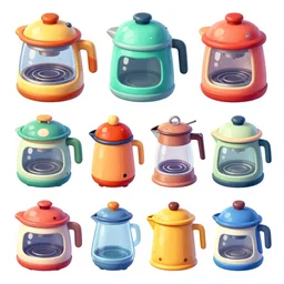 game asset sheet, material study, 2 d sprite, kitchen appliances vivid colors octane renderer