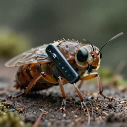a huge flea with a cell phone to his ear realistic cinematic 3 5 mm