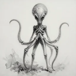 Haunting horrifying detailed painting of a tall skinny extraterrestrial squid monster made of gelatinous fluid, telekinetic aura, magical powers, and bloodshot eyeballs, hyper detailed, trending on Artstation