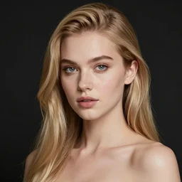 a professional young woman cursed with every-increasing beauty intelligence and virtue, photoshoot, real life skin, sharp focus, blonde hair, elegant, trending on artstation, hyper realistic