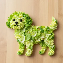 a dog made out of salad