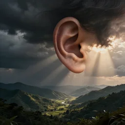 music flying through ear