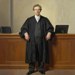 a stunning ultra realistic fine art painting of the world's greatest lawyer in court, trout in pants,  by tom bagshaw, studio portrait, vibrant colors, 4K