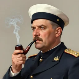 portrait of general josip broz tito as a sailor smoking a pipe, digital art, detailed, high quality