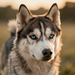 a small husky with blue eyes, 8k, photorealistic, intricate detail, golden hour, portrait