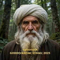 stunning forest landscape looks like a hidden face of a wise old man in a turban with a long beard dreamy surrealism, masterpiece, golden mean, award winning oleg shuplyak